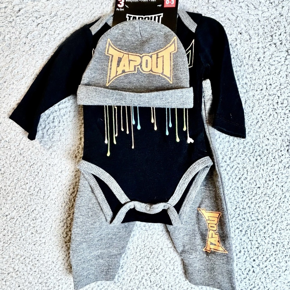 New WWE Tapout Baby 3 Piece Bodysuit Size 0-3 Months